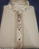 BEIGE COLOUR PANJABI WITH PRINTED COLLAR