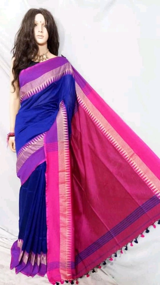 Women's Temple Design Khadi Cotton Handloom Saree Geometric Hand weaving  Pallu1 - Angoshobha | Handloom saree, Saree, Saree models