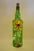 Green Wine Bottle Art-Flower Vase Showpiece with religious and ethnic  theme